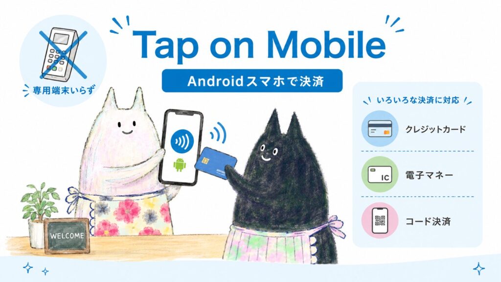 JMSおまかせサービスにはAndroidスマホ端末でキャッシュレス決済を受け付けられるタップオンモバイルというサービスがある