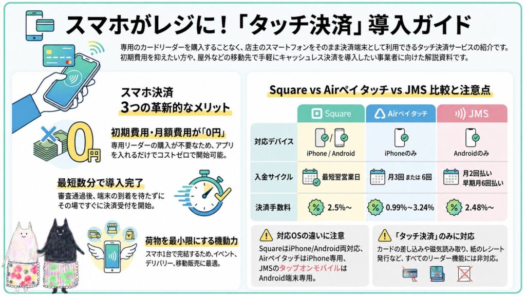 スマホでクレジットカードのタッチ決済を受け付けられるサービスの比較紹介