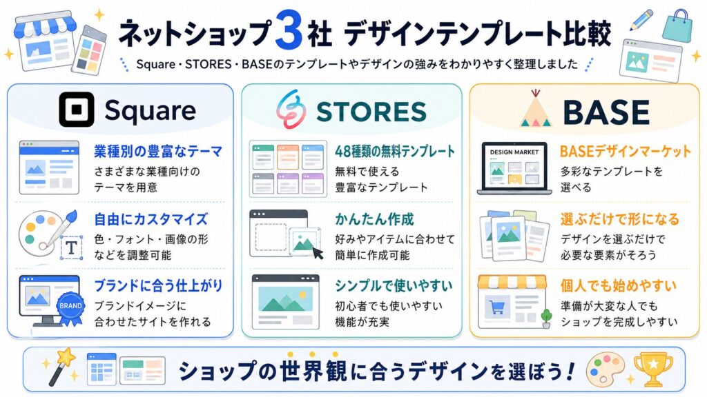 SquareとSTORESとBASEのデザインテンプレート比較