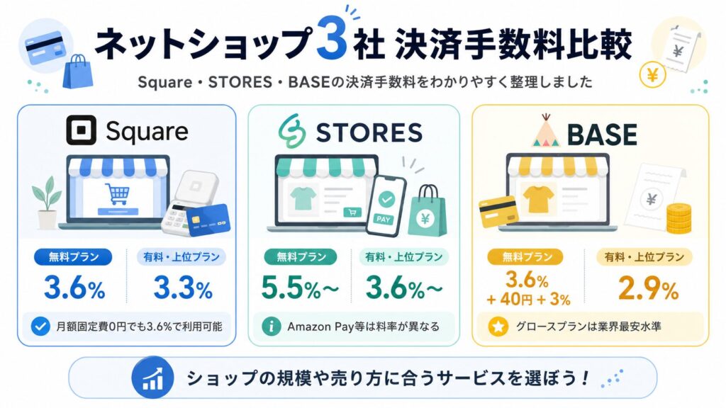 SquareとSTORESとBASEの決済手数料比較