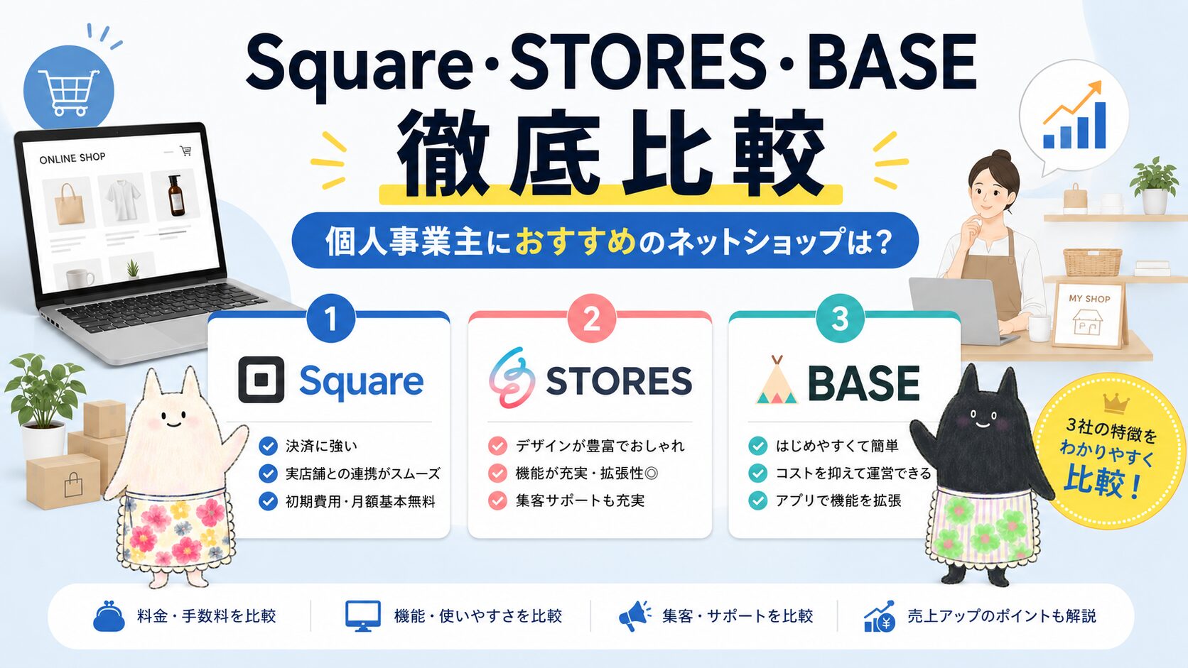 SquareとSTORESとBASE3社のネットショップ比較